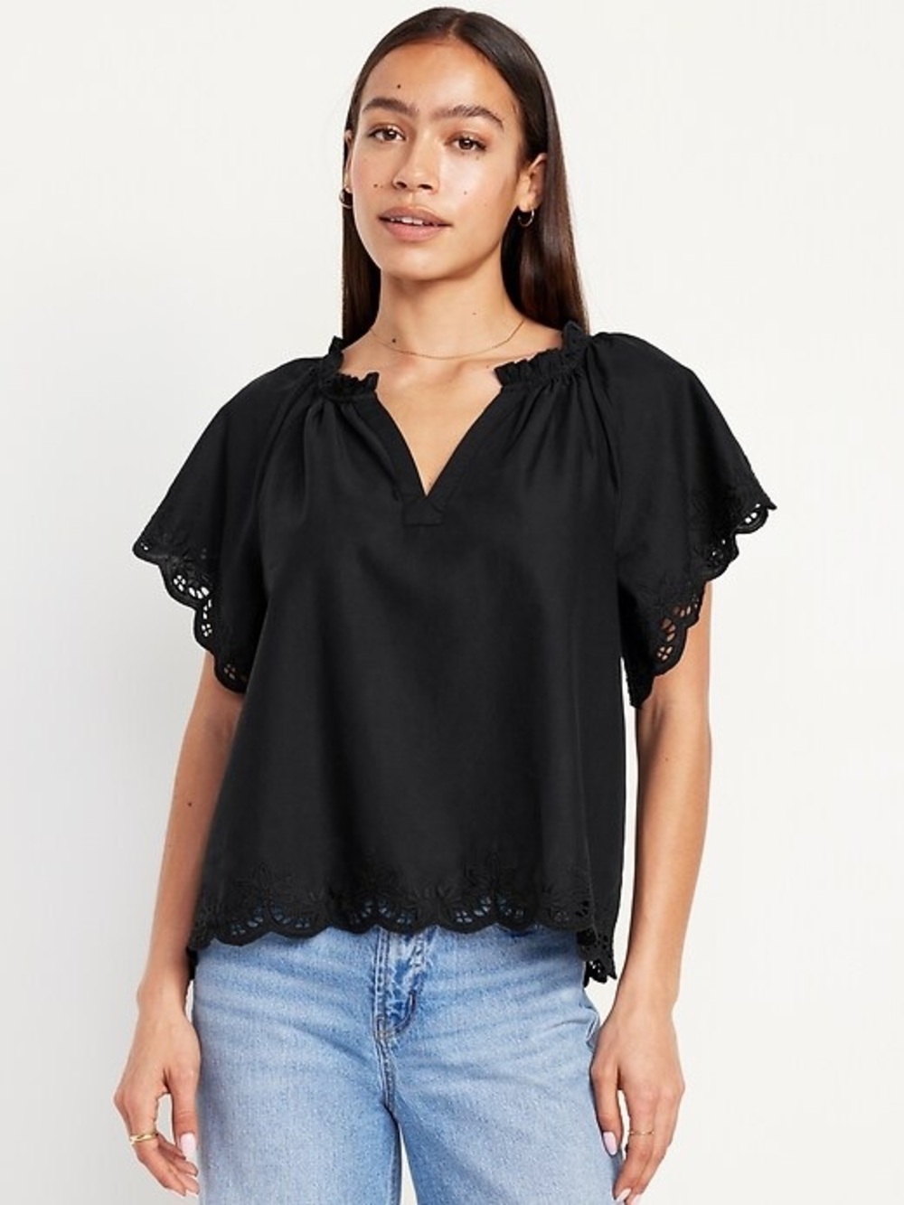 Old Navy Embroidered Split-Neck Top